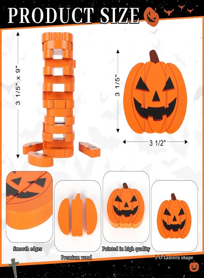 COCHIE Halloween Game for Family Adults, Wooden J-O-Lantern Blocks Stacking Tower Games, Tumbling Tower Balancing Pumpkin Blocks Halloween Party Game Activities Gifts (Pumpkins) - Image 2